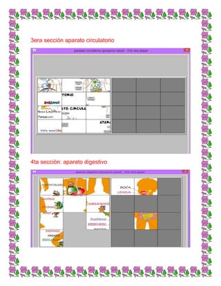 3era sección aparato circulatorio
4ta sección: aparato digestivo
 