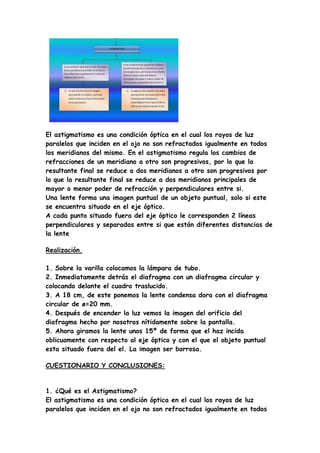 El astigmatismo es una condición óptica en el cual los rayos de luz
paralelos que inciden en el ojo no son refractados igu...