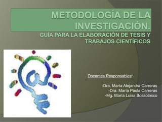 Docentes Responsables: 
-Dra. María Alejandra Carreras 
-Dra. María Paula Carreras 
-Mg. María Luisa Bossolasco 
 