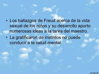 Principales problemas desde el punto de vista del docente:¿es posible que el psicoanálisis represente para el maestro que un interesante estudio científico?¿a caso el hecho de que revele los fundamentos de la personalidad se establecen durante las primeras relaciones del niño con sus padres no deja campo disponible para la obra del docente?