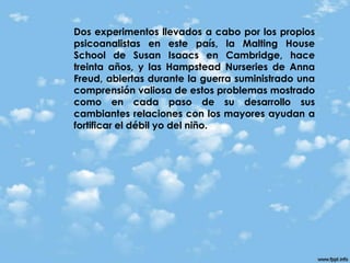 Freud: “no he contribuido nada a la explicación del psicoanálisis a la educación, pero era comprensible que las investigaciones acerca de la vida sexual de los niños y su desarrollo psicológico hayan atraído la atención de los educadores y arrojando una nueva luz sobre sus tareas”.