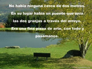 No había ninguna cerca de dos metros. En su lugar había un puente que unía las dos granjas a través del arroyo.  Era una fina pieza de arte, con todo y pasamanos. Difunde  AvanzaPorMas.com 