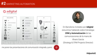 #2MARKETING AUTOMATION
En Barcelona invitados por Adigital
estuvimos hablando sobre Estrategia
CRM y Automatización de las
comunicaciones de la mano de
Álvaro García
(Strategy & CRM Projects Director)
+me ponen las presentaciones de comunicación integrada, quiero
#elpuntoG
 