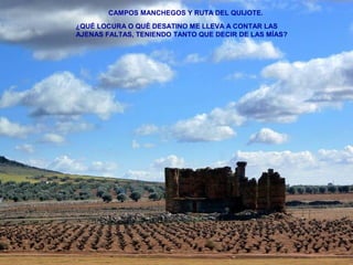 CAMPOS MANCHEGOS Y RUTA DEL QUIJOTE. 
¿QUÉ LOCURA O QUÉ DESATINO ME LLEVA A CONTAR LAS 
AJENAS FALTAS, TENIENDO TANTO QUE DECIR DE LAS MÍAS? 
 