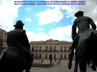 ME MORIRÉ DE VIEJO Y NO ACABARÉ DE COMPRENDER AL ANIMAL BÍPEDO 
QUE LLAMAN HOMBRE, CADA INDIVIDUO ES UNA VARIEDAD DE SU ESPECIE. 
 