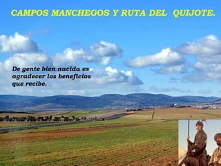 CAMPOS MANCHEGOS Y RUTA DEL QUIJOTE.

De gente bien nacida es
agradecer los beneficios
que recibe.

 