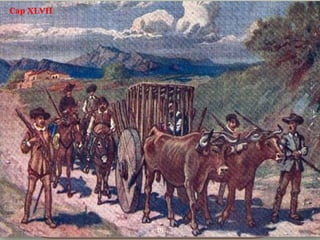 Cap XLVII
Hecho esto, con grandísimo silencio se entraron el cura y el barbero
adonde él estaba durmiendo y descansando de las pasadas refriegas.
Llegáronse a él, que libre y seguro de tal acontecimiento
dormía, y, asiéndole fuertemente, le ataron muy bien las manos y los
pies, de modo que, cuando él despertó con sobresalto, no pudo
menearse, ni hacer otra cosa más que admirarse y suspenderse de
ver delante de sí tan estraños visajes; y luego dio en la cuenta de lo
que su continua y desvariada imaginación le representaba, y se creyó
que todas aquellas figuras eran fantasmas de aquel encantado
castillo, y que, sin duda alguna, ya estaba encantado, pues no se
podía menear ni defender: todo a punto como había pensado que
sucedería el cura, trazador desta máquina. Sólo Sancho, de todos los
presentes, estaba en su mesmo juicio y en su mesma figura; el
cual, aunque le faltaba bien poco para tener la mesma enfermedad
de su amo, no dejó de conocer quién eran todas aquellas
contrahechas figuras; mas no osó descoser su boca, hasta ver en qué
paraba aquel asalto y prisión de su amo, el cual tampoco hablaba
palabra, atendiendo a ver el paradero de su desgracia; que fue
que, trayendo allí la jaula, le encerraron dentro, y le clavaron los
maderos tan fuertemente que no se pudieran romper a dos tirones.
19

 