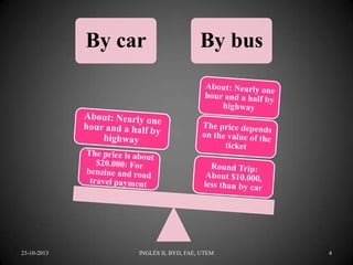 By car

23-10-2013

By bus

INGLÉS II, BYD, FAE, UTEM

4

 