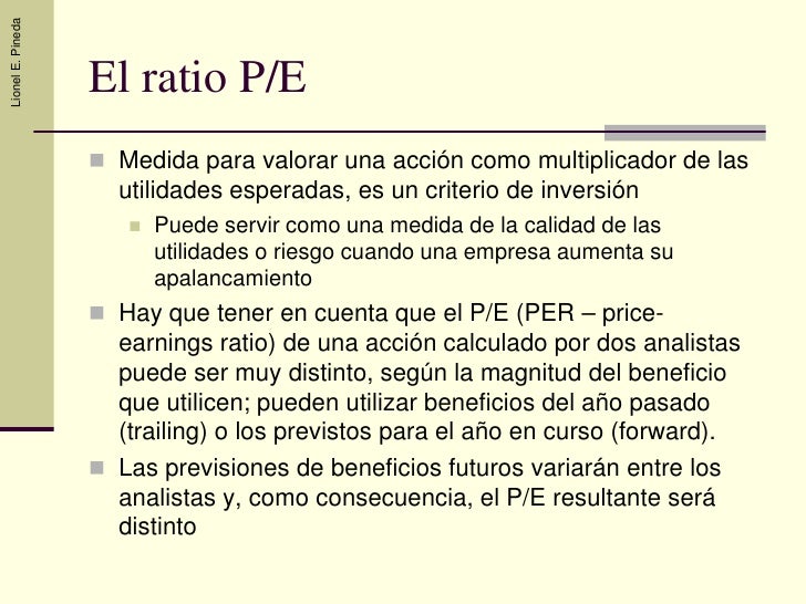 PriceEarnings Ratio (P/E)