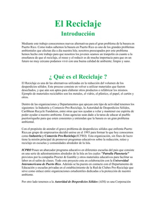 Reducción de Basura y Reciclaje, Puerto Rico