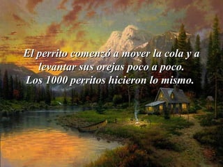 El perrito comenzó a mover la cola y aEl perrito comenzó a mover la cola y a
levantar sus orejas poco a poco.levantar sus orejas poco a poco.
Los 1000 perritos hicieron lo mismo.Los 1000 perritos hicieron lo mismo.
 