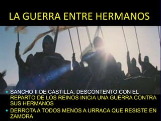LAS MINORIDADES LEONESAS (S. X)LAS LUCHAS SUCESORIAS DEBILITAN EL REINOALMANZOR ATACA EL REINO Y SAQUEA SANTIAGO, OVIEDO, ZAMORA, SALAMANCA Y LEÓN.LOS DERECHOS DEL REINO DE LEÓN SE LOS QUEDARÁ SANCHO III EL GRANDE, REY DE NAVARRA