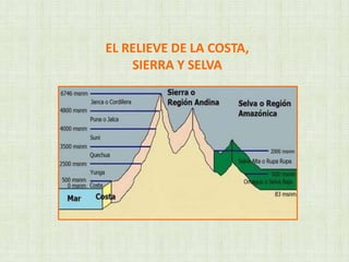 EL RELIEVE DE LA COSTA,
SIERRA Y SELVA
 