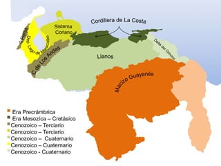  Era Precrámbrica
 Era Mesozíca – Cretásico
Cenozoico – Terciario
Cenozoico – Terciario
Cenozoico – Cuaternario
Cenozoico – Cuaternario
Cenozoico - Cuaternario
 