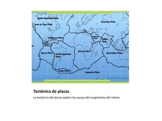 Tectónica de placas
La tectónica del placas explica las causas del surgimiento del relieve
 