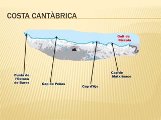 COSTA CANTÀBRICAGolf de BiscaiaCap de MatxitxacoPunta de l’Estaca de BaresCap de PeñasCap d’Ajo