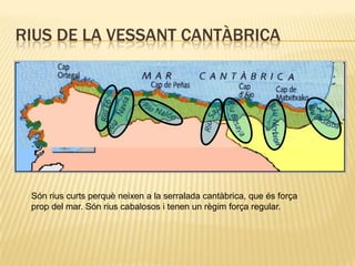 Rius de la vessant cantàbricaSón rius curts perquè neixen a la serralada cantàbrica, que és força prop del mar. Són rius cabalosos i tenen un règim força regular.
