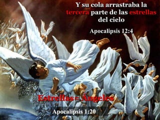 Y su cola arrastraba la
tercera parte de las estrellas
del cielo
Apocalipsis 12:4
Estrellas= Ángeles
Apocalipsis 1:20
 