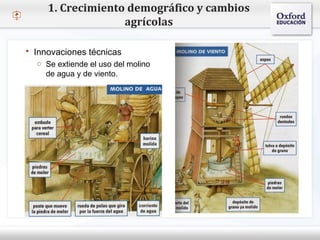 – Haga clic para modificar el estilo de texto del patrón
 Segundo nivel
o Tercer nivel
 Cuarto nivel
 Quinto nivel
1. Crecimiento demográfico y cambios
agrícolas
 Innovaciones técnicas
o Se extiende el uso del molino
de agua y de viento.
 