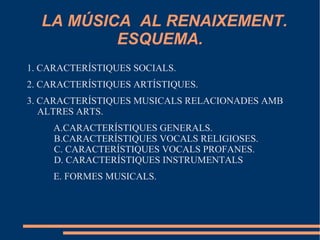 Posteriorment es passarà a  relacionar  aspectes molt generals d´unes  altres arts de l´època   (l´arquitectura, escultura o pintura)  amb la Música . 