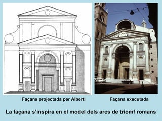 Façana projectada per Alberti Façana executada La façana s’inspira en el model dels arcs de triomf romans 