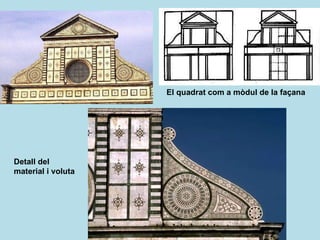 El quadrat com a mòdul de la façana Detall del material i voluta 