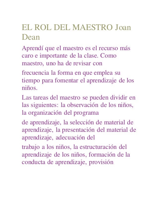 El Rol Del Maestro Joan Dean Lectura Pdf
