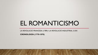 EL ROMANTICISMO
LA REVOLUCIÓ FRANCESA (1789) I LA REVOLUCIÓ INDUSTRIAL S.XIX
CRONOLOGÍA (1770-1870)
 