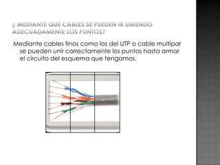 Mediante cables finos como los del UTP o cable multípar
se pueden unir correctamente los puntos hasta armar
el circuito del esquema que tengamos.

 