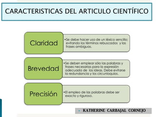 CARACTERISTICAS DEL ARTICULO CIENTÍFICO
 KATHERINE CARBAJAL CORNEJO
 