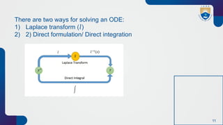 11
There are two ways for solving an ODE:
1) Laplace transform ( )
𝑙
2) 2) Direct formulation/ Direct integration
 