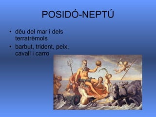 POSIDÓ-NEPTÚ déu del mar i dels terratrèmols  barbut, trident, peix, cavall i carro  