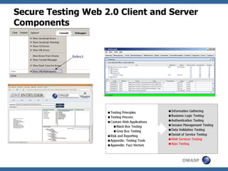 OWASP
Secure Testing Web 2.0 Client and Server
Components
 