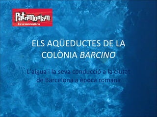 ELS AQÜEDUCTES DE LA COLÒNIA  BARCINO L’aigua i la seva conducció a la ciutat de Barcelona a època romana 