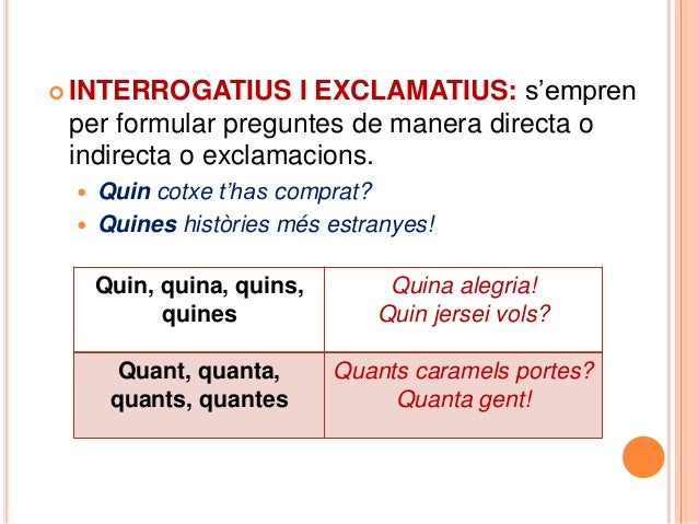 Resultado de imagen de determinants interrogatius i exclamatius