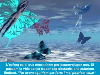 L’esforç és el que necessitem per desenvolupar-nos. Si passem la vida sense trobar cap obstacle, ens estaríem limitant.  “No aconseguiríem ser forts i mai podríem volar” 