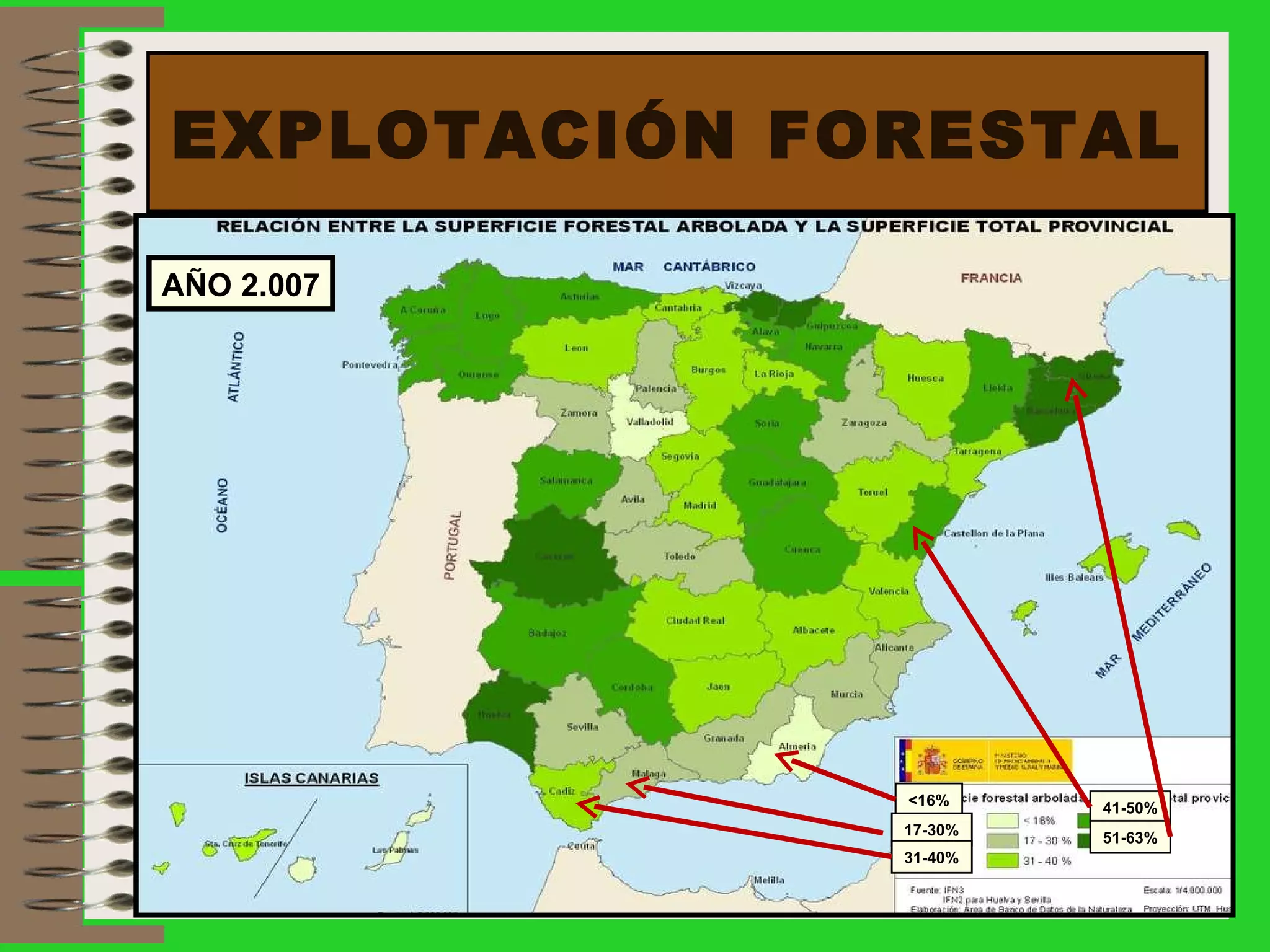 EXPLOTACIÓN FORESTAL <16% 17-30% 31-40% 41-50% 51-63% AÑO 2.007 