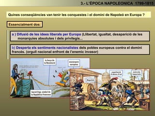 Fan una Nova Constitució 1795 per restablir el sufragi censatari
2.- LA REVOLUCIÓ FRANCESA (1789 -1799)
De nou al poder els conservadors girondins:
Eliminen les reformes socials realitzades pels jacobins a favor de les classes
populars : restableix el lliure mercat ...
A) REVOLTES POPULARS
Dirigides pels sans-culottes i els jacobins
que defensen les millores per les classes
populars de l’etapa anterior.
B) MOVIMENT REIALISTA
Els contrarevolucionaris (reialistes) que
volien tornar a l’absolutisme es tornen a
reorganitzar i causen problemes.
Eliminen la llei del sospitós.
3ª ETAPA: LA REPÚBLICA BURGESA
Aquestes mesures provocaren:
(FINAL DE LA REVOLUCIÓ)
 
