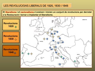 3.- L’ÈPOCA NAPOLEONICA 1799-1815
Quines conseqüències van tenir les conquestes i el domini de Napoleó en Europa ?
Essencialment dos:
a ) Difusió de les idees liberals per Europa (Llibertat, igualtat, desaparició de les
monarquies absolutes i dels privilegis...)
b) Desperta els sentiments nacionalistes dels pobles europeus contra el domini
francès. (orgull nacional enfront de l’enemic invasor)
 