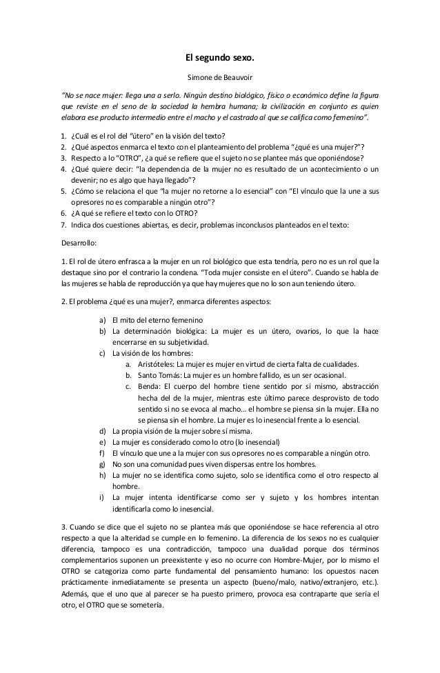 El Segundo Sexo Introduccion Preguntas