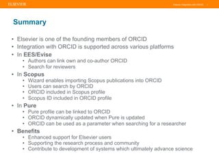 ORCID in the research lifecycle, Elsevier: Scopus, PURE, SciVal (L. Schoombee) Slide 24