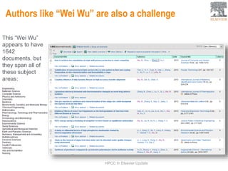 Authors like “Wei Wu” are also a challenge
36HPCC In Elsevier Update
This “Wei Wu”
appears to have
1642
documents, but
they span all of
these subject
areas:
 