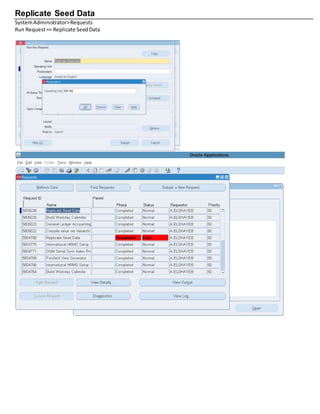 Replicate Seed Data
SystemAdministrator>Requests
Run Request== Replicate SeedData
 