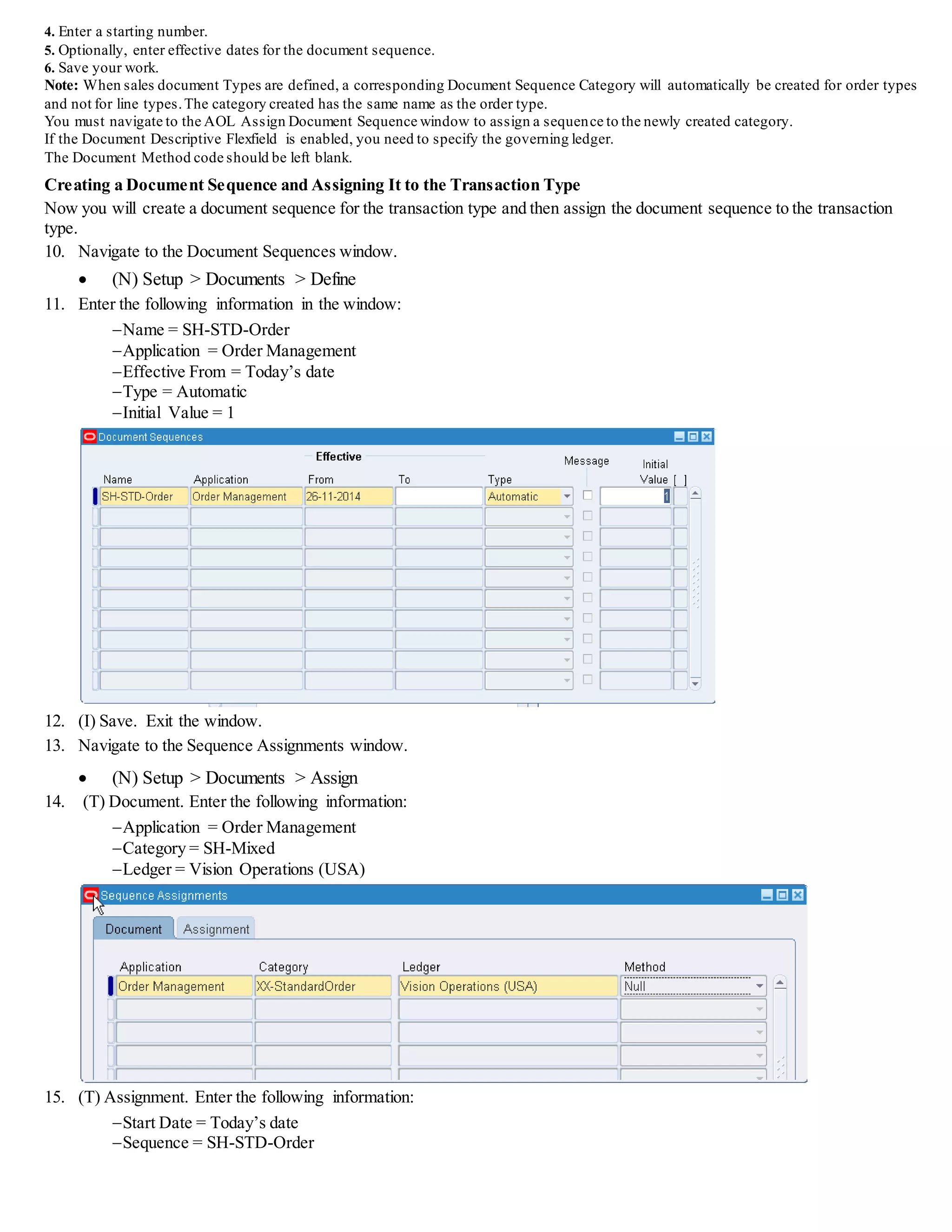 Practice - Setting Up a Defaulting Rule
Overview
In this practice, you will learn how to set up a defaulting sourcing rule for the Freight Terms attribute for your customer XX-Big
City Electronics.
You will then create a sales order to observe how the sourcing rule provides a defaulting value for Freight Terms on the Sales
Orders window.
In Oracle Order Management,defaulting sourcing rules enable you to automatically default attribute values into sales order
entities:
 Sales order entities include groups of related attributes such as Order or Line.
 Attributes are the individual fields within a particular entity, such as Warehouse, Ship To Location, or
Agreement.
Note: Changes to defaulting rules take effect for any new orders that use the modified defaulting rules when you open the
Sales Order Header or Lines windows or if you update an attribute (field) on an order.
Setting Up a Defaulting Condition Template
Responsibility = Oracle Management Super User, Vision Operations (USA)
1. Navigate to the Defaulting Setup – Entity Attributes window.
 (N) Order Management > Setup > Rules > Defaulting
2. (I) Find.
3. Select entity = Order Header.
 