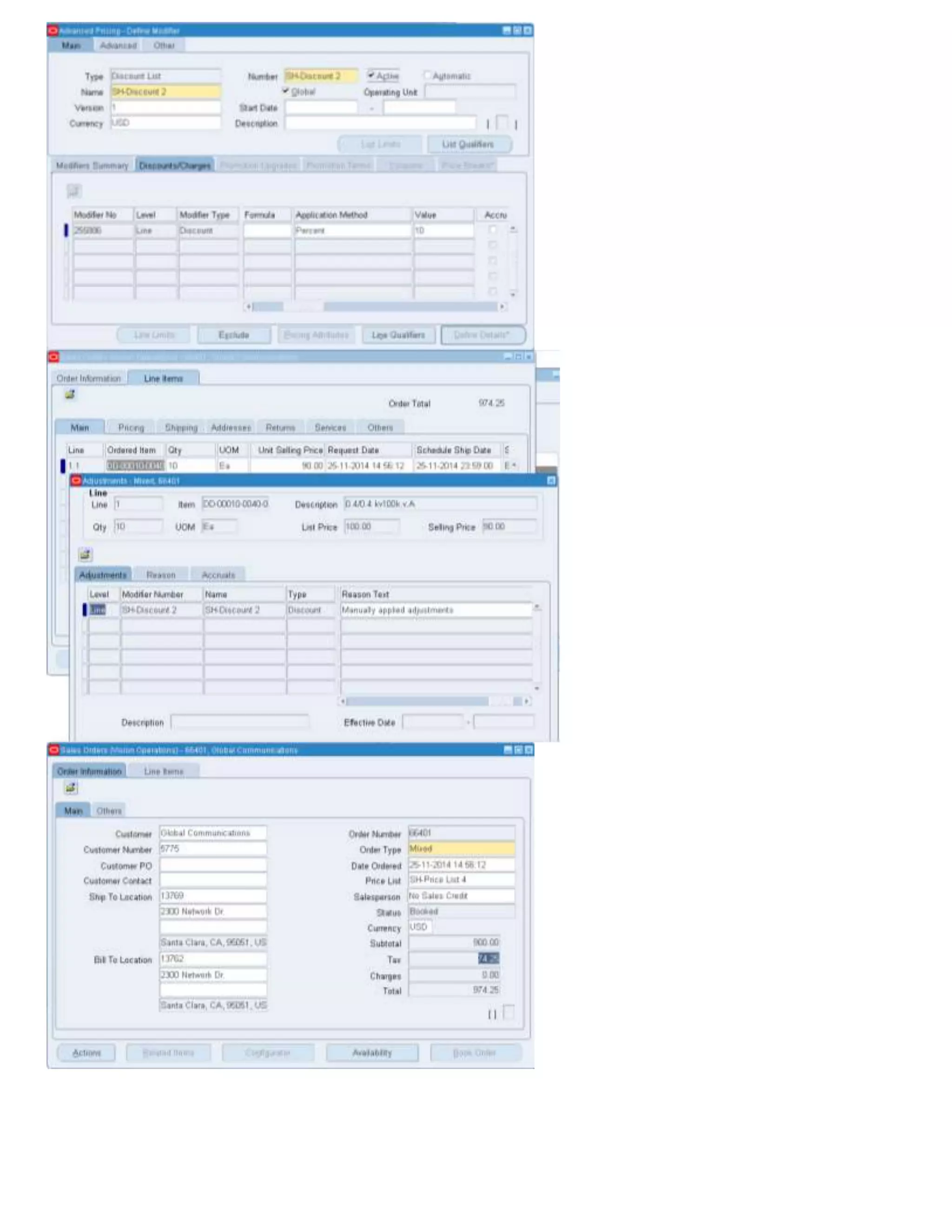 Defining the Second Formula
4. Enter the next formula
Name = SH-Handling
Description = Item Quantity x Constant .05
Formula = 1*2
5. Formula Lines region:
Formula Type Pricing Attribute Context Pricing Attribute Component Step
Pricing Attribute Volume Item Quantity N/A 1
Numeric Constant N/A N/A .05 2
6. (I) Save.
7. Run Build Formula Package
8. Build Attribute Mapping Rules
 