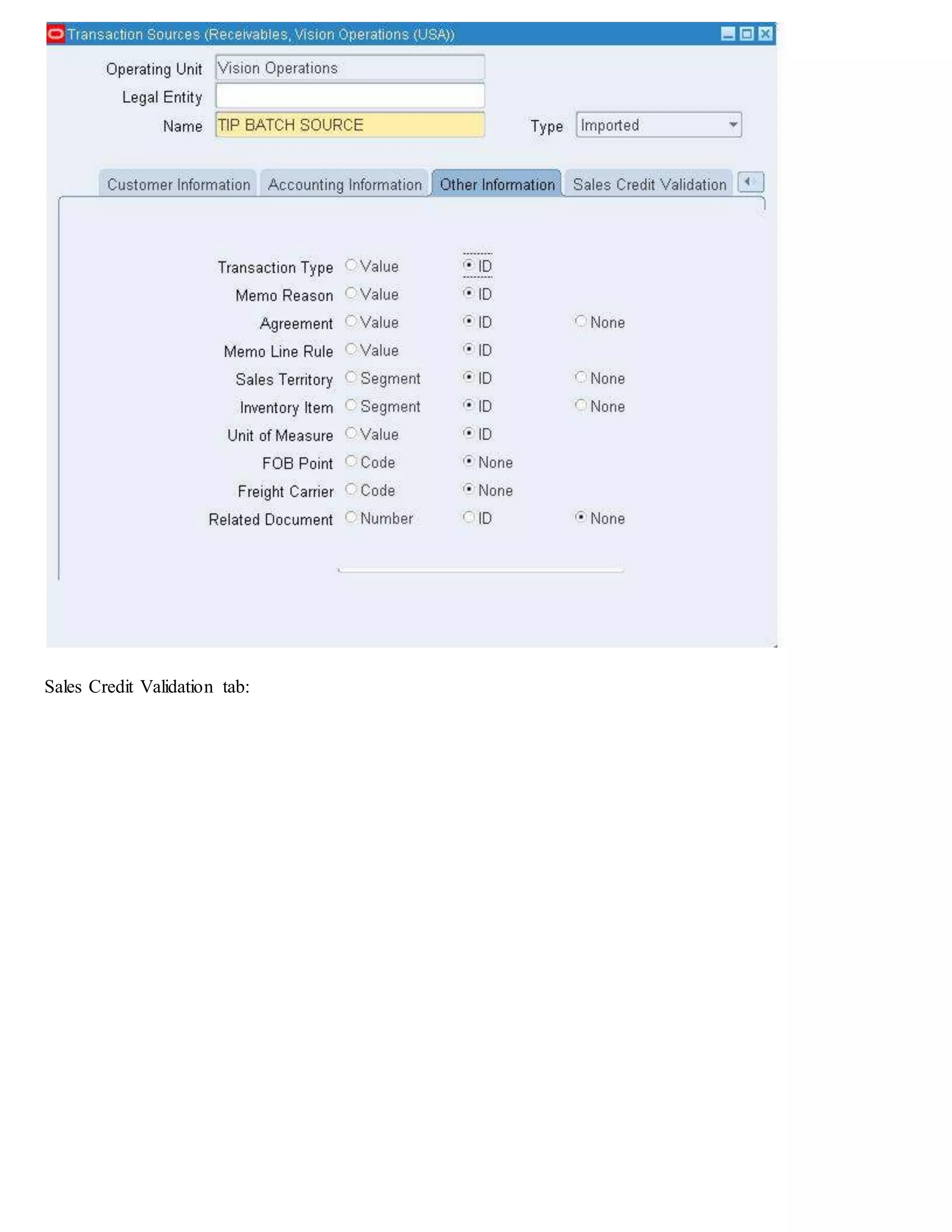 11. Manage Receivables Customer Profile Classes
Oracle Receivables provides a profile class DEFAULT.
If necessary, you can define different customer profile classes to categorize your customers.
You can associate Customer Profile classes to customer records you create later.
By using a profile class you default certain attributes/fields into the customer records to make customer maintenance
more efficient.
The following screenshot defines a new customer profile class, to which we associate the Payment Term from Task
8 and the grouping rule from Task 7.
Responsibility: Receivables Manager
Navigation: Customers > Profile Classes
To see how to manage and setup Customer Profile Classes, please refer to Note 1071218.1, How To Define Customer
Profile Classes For AutoInvoice.
 
