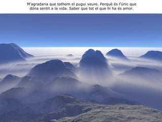 M’agradaria que tothom el pugui veure. Perquè és l’únic que dóna sentit a la vida. Saber que tot el que hi ha és amor. 