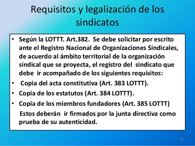 El sindicato de venezuela segun el lottt