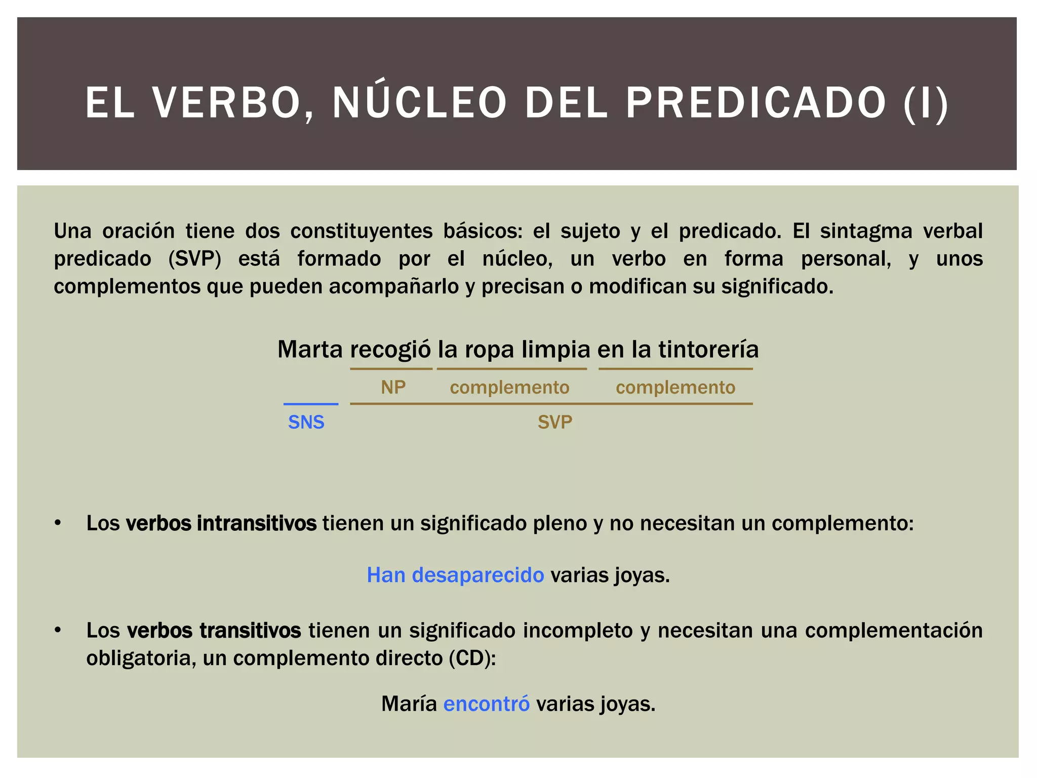 El verbo, núcleo del sintagma verbal predicado | PPT