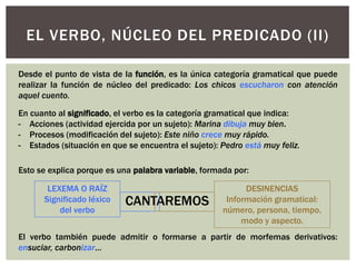 El verbo, núcleo del sintagma verbal predicado